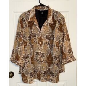 Maggie Barnes Semi Sheer Blouse w/ Attached Tank Top Button Up Plus Size 30W